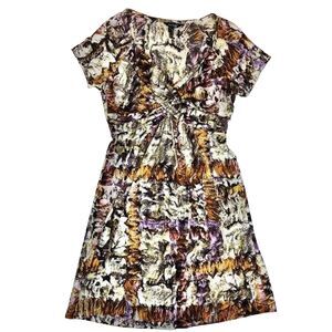 Daisy Fuentes Multi-Colored V-Neck Dress Size Petite Small PS